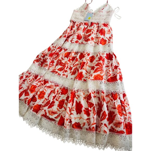 NWT Antonio Melani Maxi Dress Size 8 .Red & White Floral Lace Maxi - Picture 3 of 16